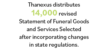 Thanexus distributes 14,000 revised Statement of Funeral Goods and Services Selected after incorporating changes in s   