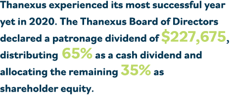 Thanexus experienced its most successful year yet in 2020  The Thanexus Board of Directors declared a patronage divid   