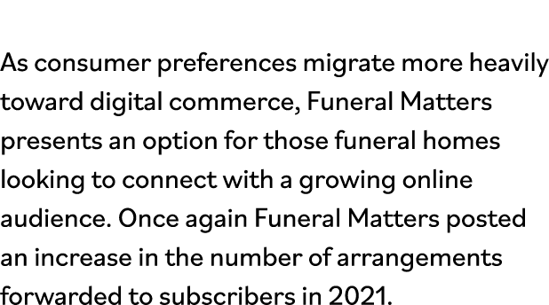 As consumer preferences migrate more heavily toward digital commerce, Funeral Matters presents an option for those fu   