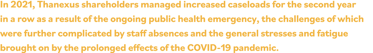 In 2021, Thanexus shareholders managed increased caseloads for the second year in a row as a result of the ongoing pu   